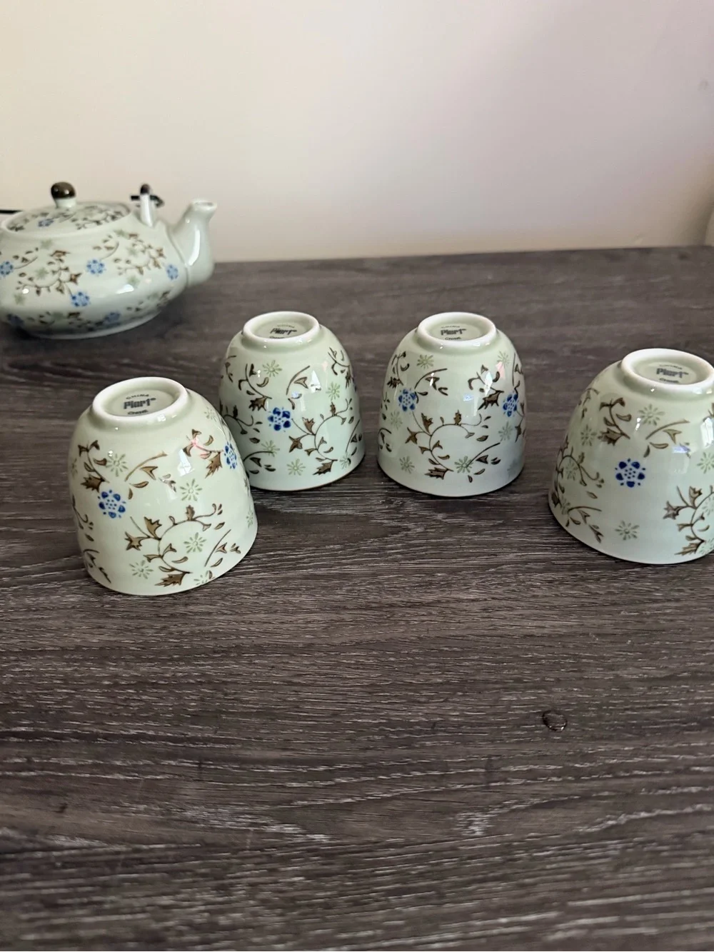 Pier 1 Imports Tomoko Hand-Painted Porcelain Teapot & 4 Cups – 5 Pc Tea Set